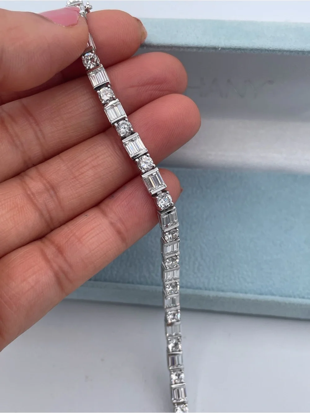 Epiphany 925 Sterling Silver Platinum Clad CZ Tennis Bracelet Baguette Round CZ